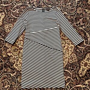 Dana Buchman dark brown and tan 3/4 sleeve Dress 10 bidirectional stripes